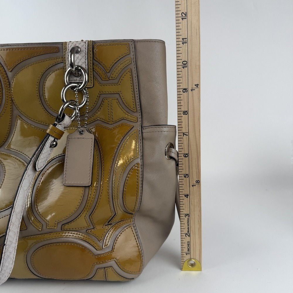 Coach Tote Bag Womens Yellow Patent Leather CC Enamel Taupe‎ Shoulder 16449 - Picture 9 of 10
